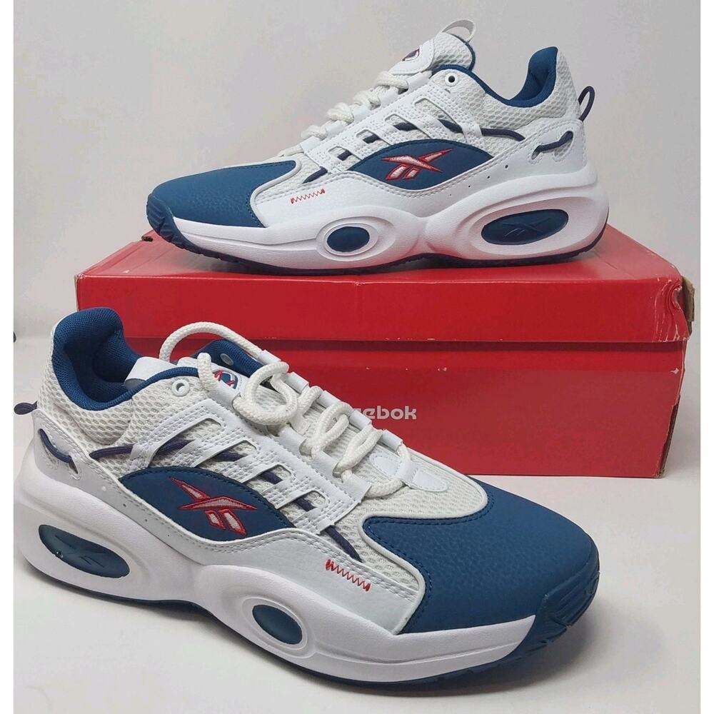 Reebok Solution Mid Basketball Shoes White Blue Red Men’s 9.5 / Women’s 11